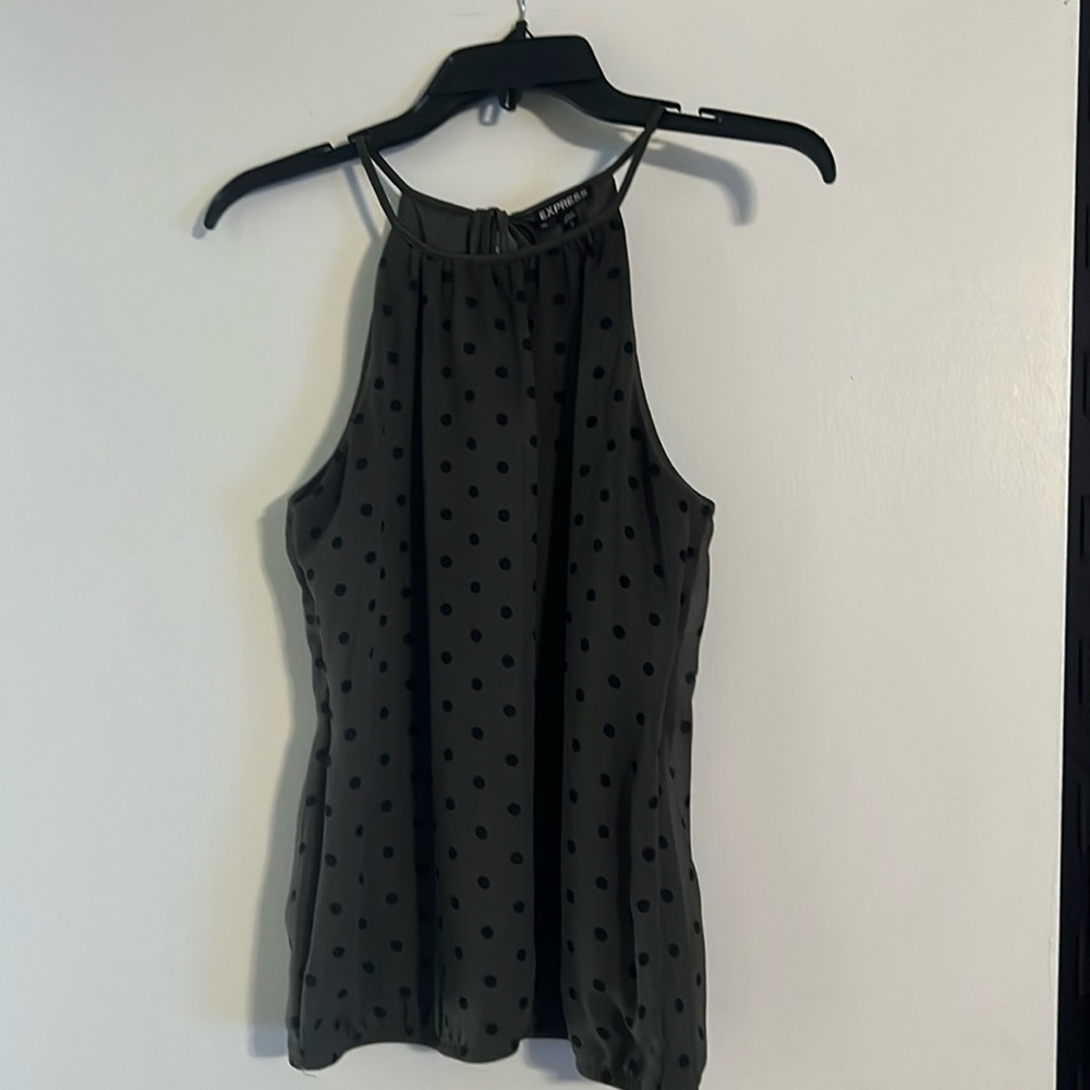 Olive green w/ black polka dot tank/blouse
